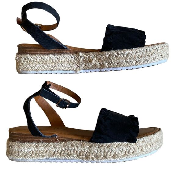 Pierre Dumas Magic Ruffle Band Espadrille Platform Sandals Size 10 Black - Picture 8 of 15